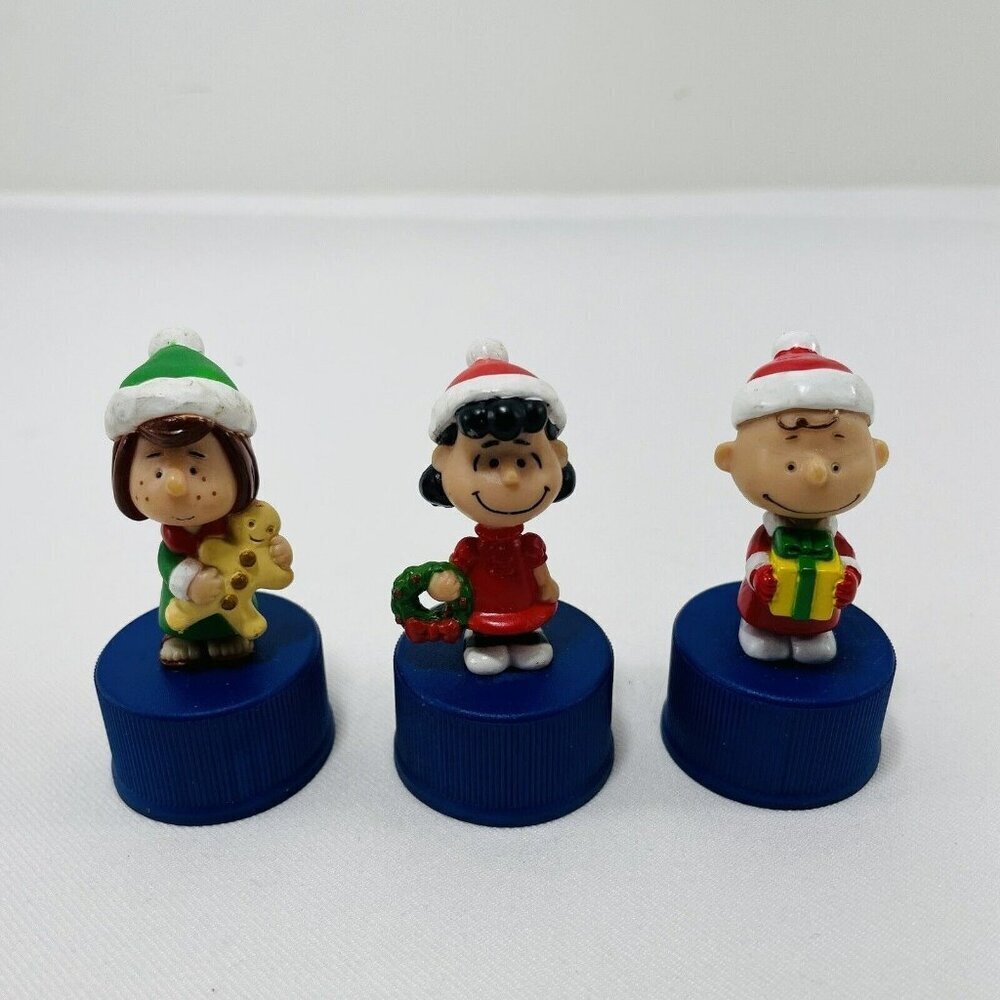 Pepsi Peanuts Snoopy Christmas Bottle Cap Charlie Brown Lucy Patty Figure Lot 3